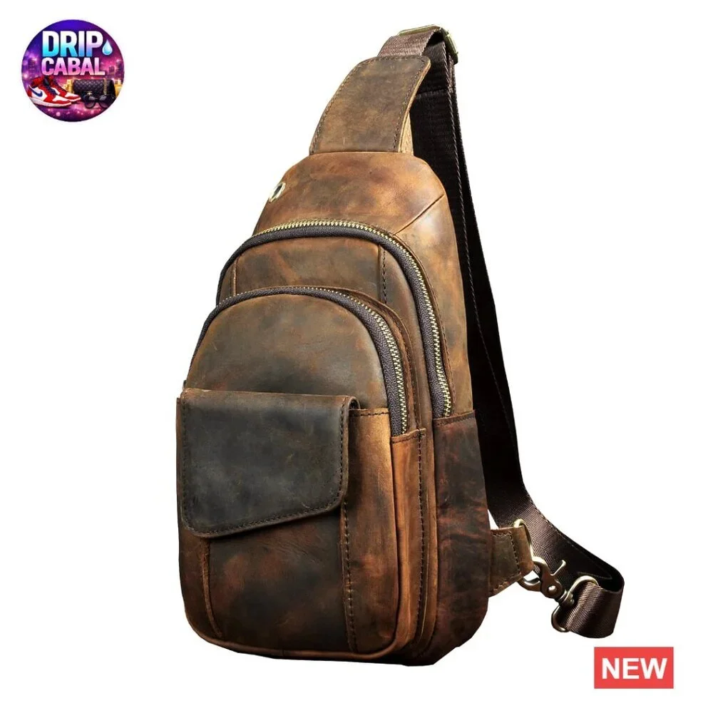 Genuine Leather Crossbody Sling Bag for Hiking Travel